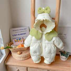 婴儿冬季衣服抱衣加绒保暖连体衣满月婴儿洋气棉服宝宝外出服加厚