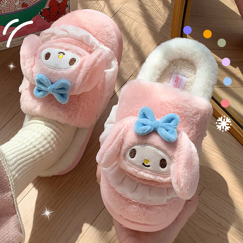 Zapatillas de algodón Kulomi para mujeres otoño y invierno nuevas zapatillas caseras cálidas y de lana princesa Sanliogou