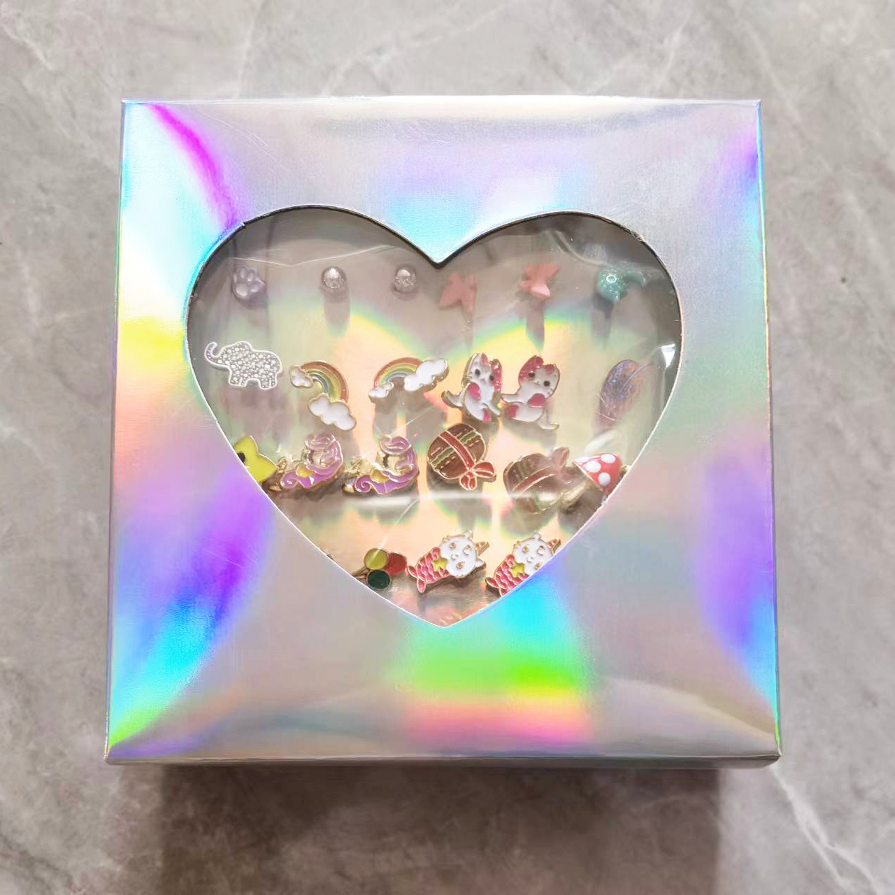 跨境电商亚马逊速卖通专用首饰盒雷射七彩耳钉礼盒