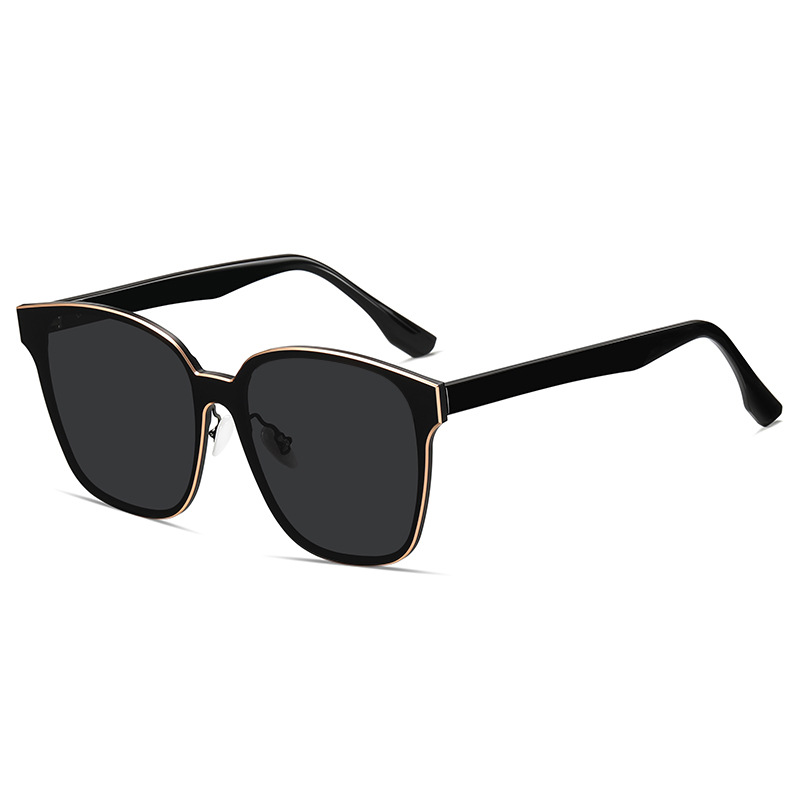 Zonnebril 1pc retro ronde montuur zonnebril voor dames, modieus zwart montuur zonder make-up_voghion.com