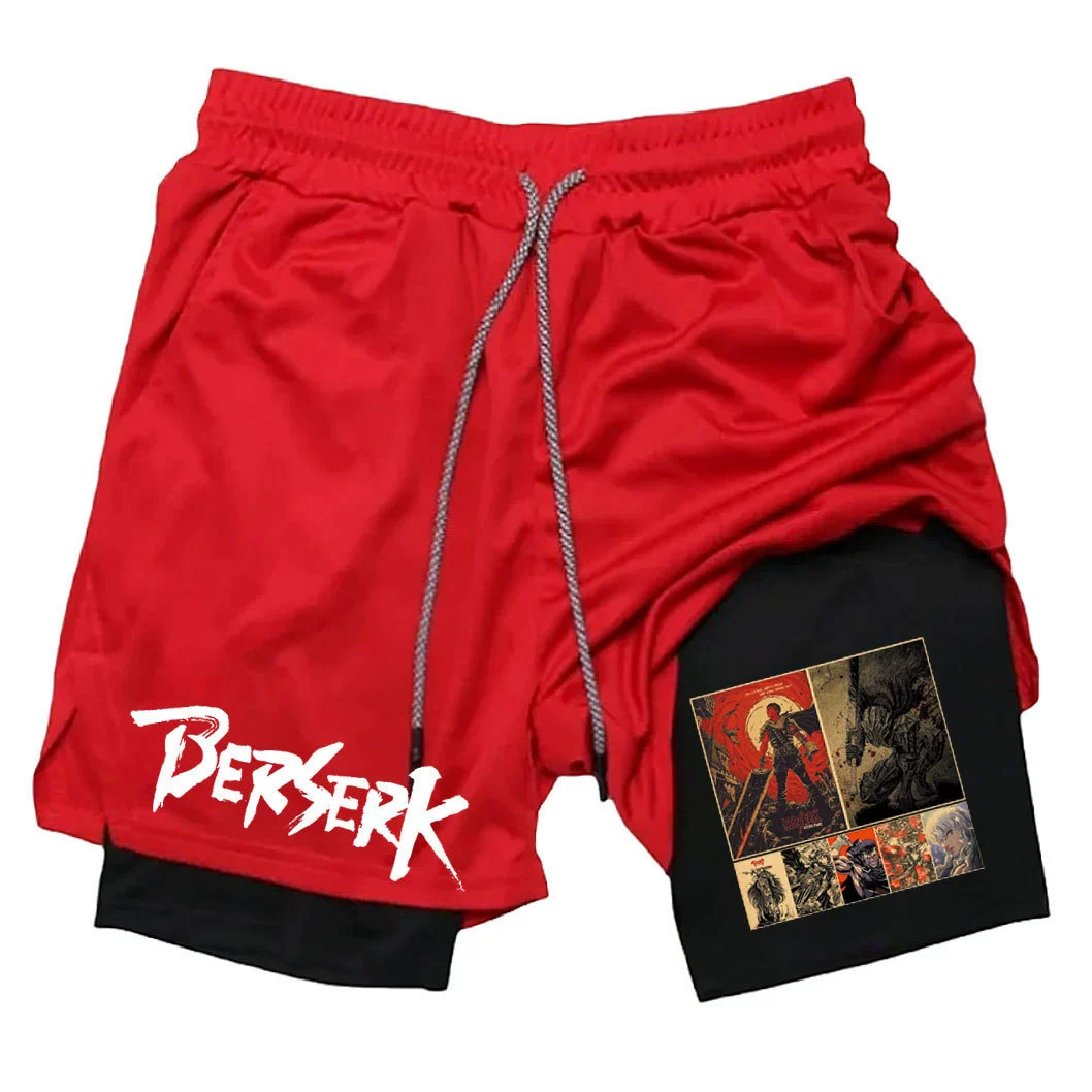 Японская анимация Berserk Sword Wind Legend Peripheral Print Мужские спортивные шорты фитнес Двойной слой Пятиминутные шорты