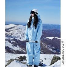 潮款平替款 芭比蓝亮色套头滑雪服套装女生防风防水滑雪裤带雪裙