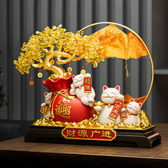 新中式发财树招财猫摆件开业礼物客厅店铺前台装饰品乔迁新居礼品