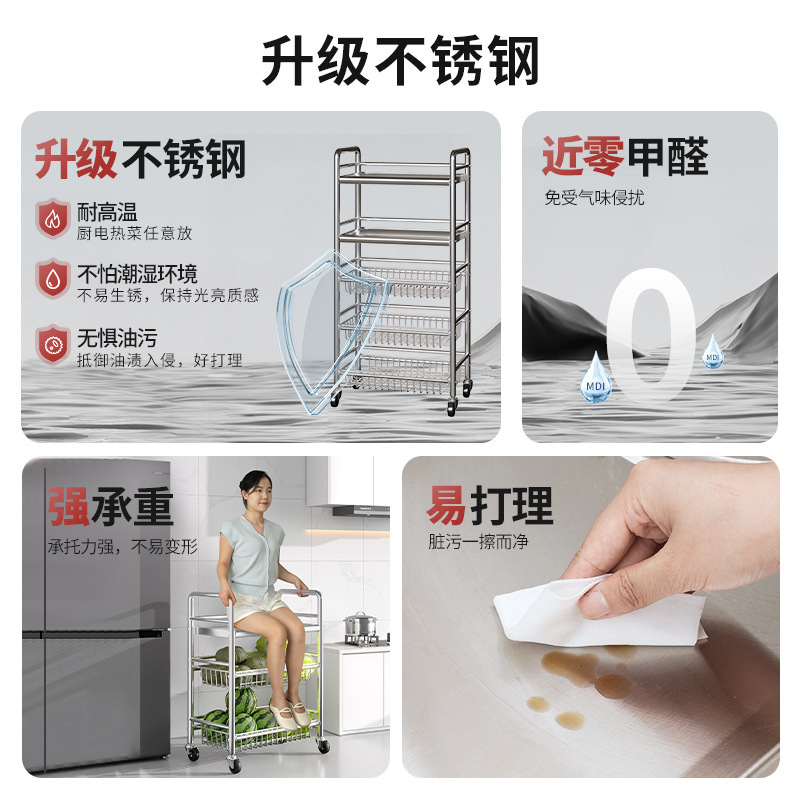 Estante de acero inoxidable para cocina, soporte multifuncional para microondas, frutas y verduras, estante de almacenamiento de varias capas