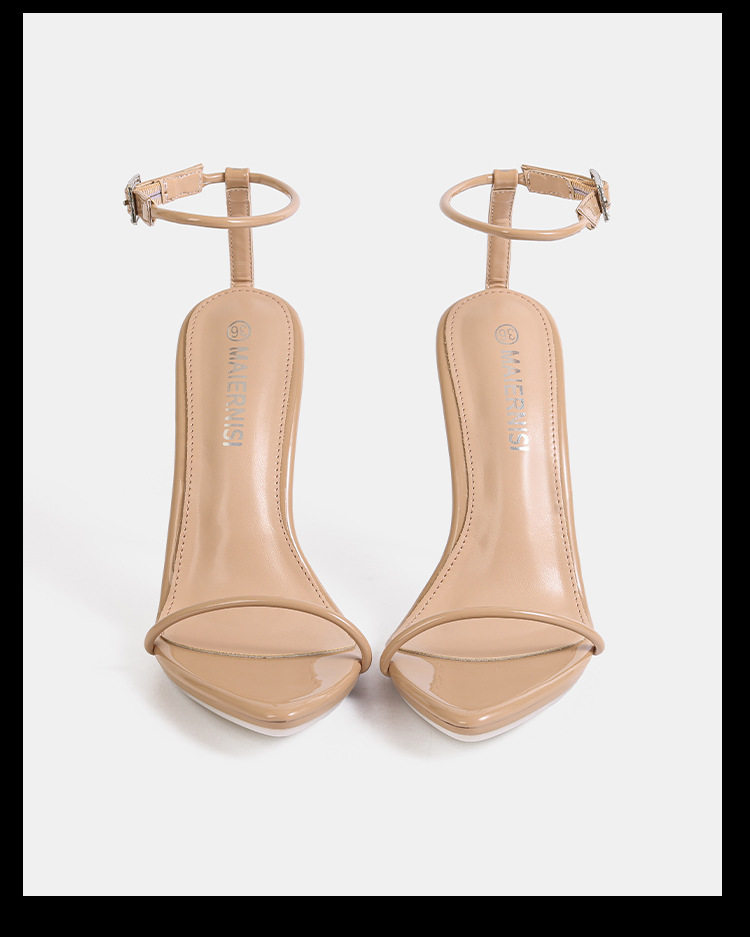 Sandal cao gót 12 cm hở mũi quai ngang phong cách hiện đại tối giản — Màu be, Màu bạc, Màu trắng, Màu tím chi tiết 12