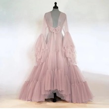 亞馬遜跨境粉色婚紗影樓古裝寫真拍照服裝時尚喇叭袖網紗晚禮服女