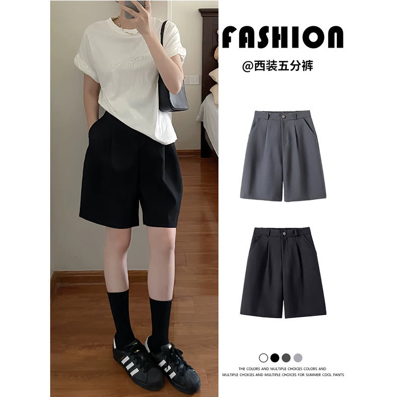 Black Suit Shorts for Women, Summer Thin High-Waisted Slim Straight Outer Wear Mid-Length Loose Wide-Leg Casual Pants Black Suit Shorts for Women, Summer Thin High-Waisted Slim Straight Outer Wear Mid-Length Loose Wide-Leg Casual Pants