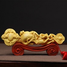 直供黄杨木雕人生如意摆件花梨底座家居摆饰品木雕工艺礼品