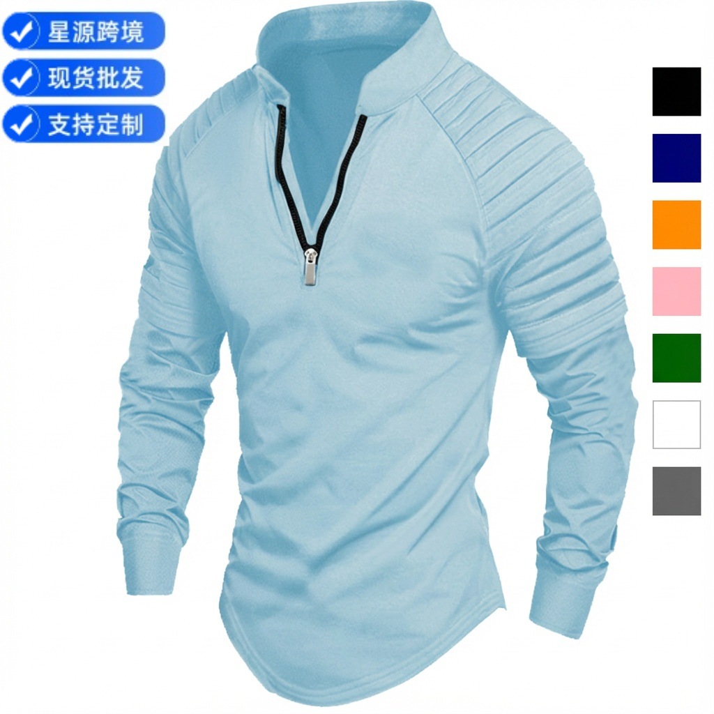 European and American Instagram cross-border e-commerce 2026 Autumn fast-selling Amazon polo shirt zip-up long-sleeved men's sports polo shirt