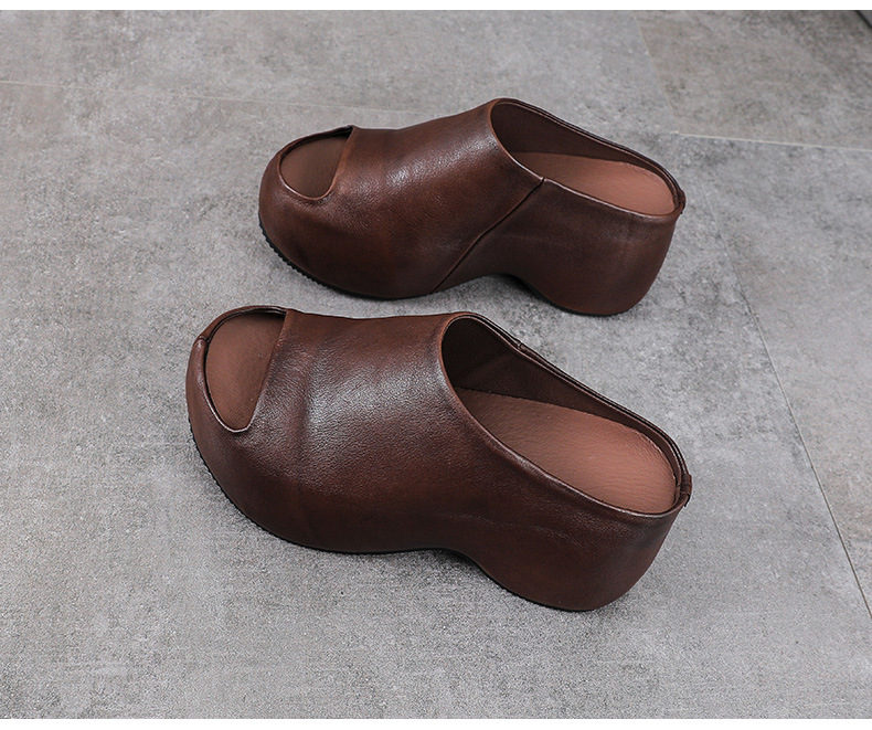 Dép sandal nữ quai chữ V đế xuồng cao gót 8 cm da bò thật — màu đen chi tiết 14