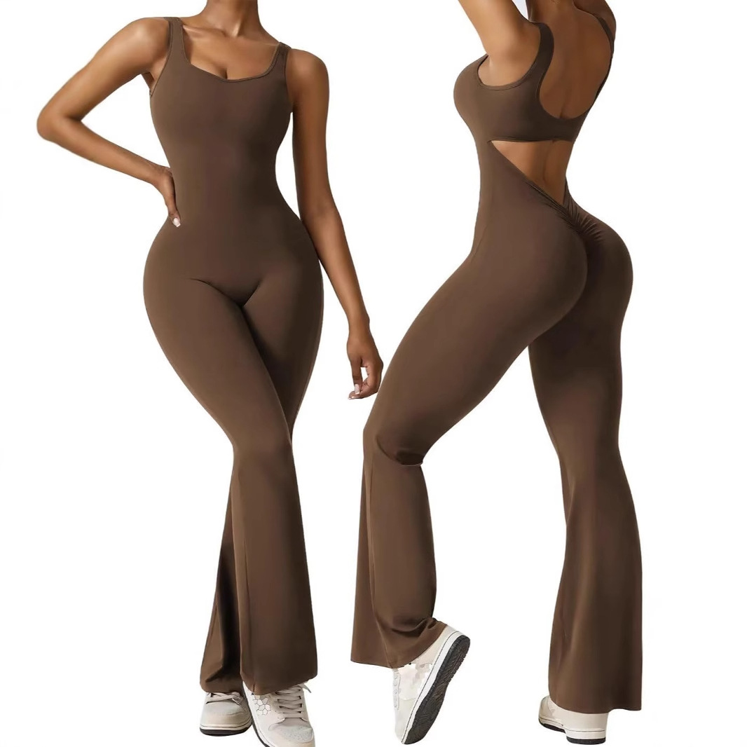 Women's Sleeveless Flared Jumpsuit Sexy Backless Tight Hip Lifting Yoga Jumpsuit For Women_ecoleips.com