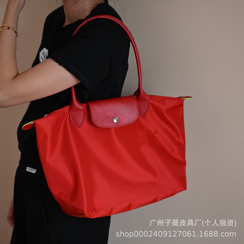 高品質 Longxiang クラシックナイロン餃子バッグ女性の大容量ポータブルショルダーバッグ軽量折りたたみトートバッグ|undefined
