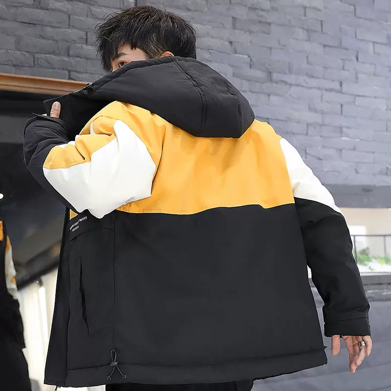 高品质白鸭绒工装羽绒服男短款撞色潮流羽绒上衣男2025新款冬季抗