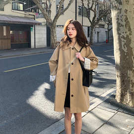 卡其色韩系风衣外套女秋冬2024新款今年流行休闲风小个子垂感上衣