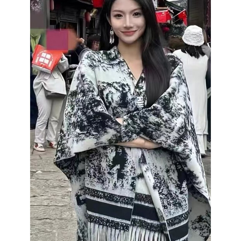新款2025羊毛混纺三角大披肩女士秋冬安哥拉红外搭保暖针织大围巾|undefined