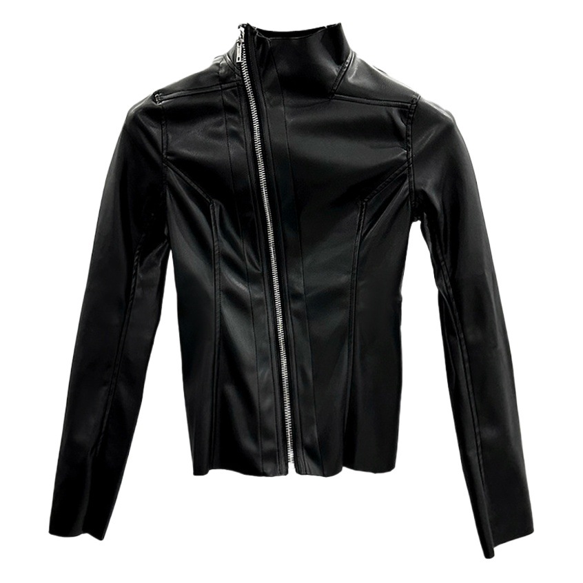 スバルレディース2024 2024春夏PUレザースリムスリム薄い生地斜めジッパー高襟レザージャケット