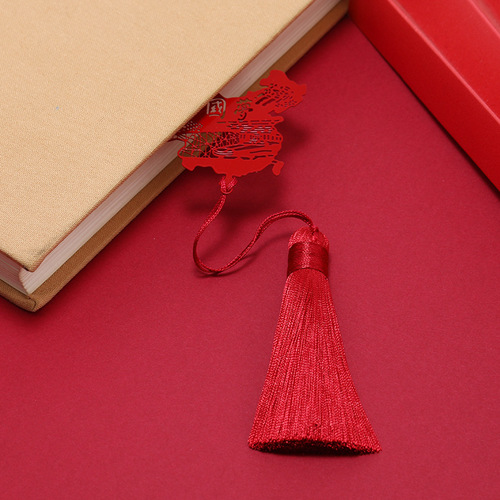 Red Chinese Dream Chinese Map Bookmark Paper Cut Patriotic Tassel Pendant Metal Hollow Classic Pendant Gift