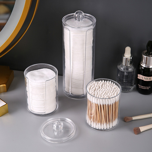 Two-in-one double-layer round cotton swab box makeup remover cotton storage box household transparent desktop jewelry makeup cotton storage box