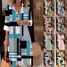 跨境亚马逊2024秋冬新款休闲气质纽扣衬衫领长袖宽松连衣裙衬衣女