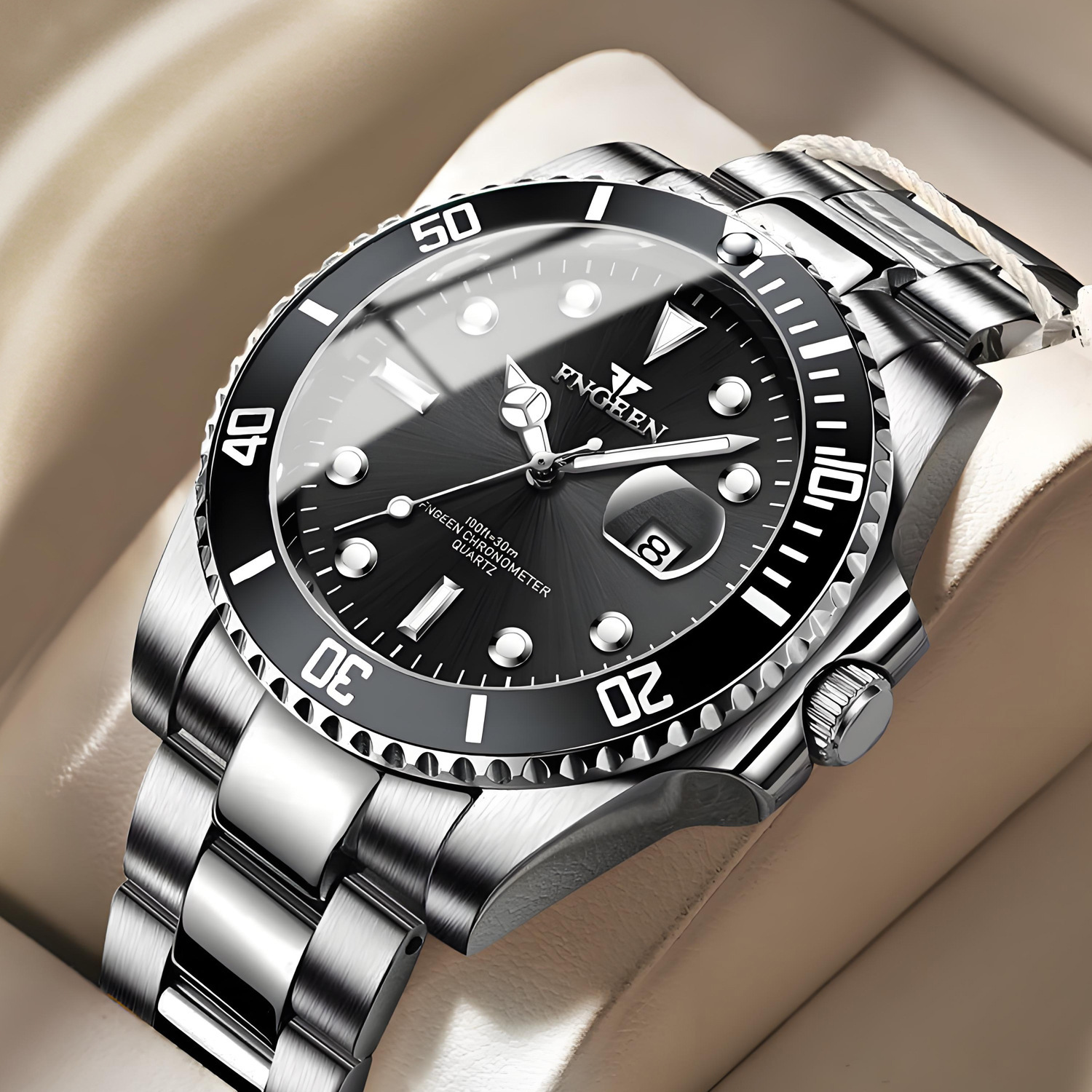 Reloj de Cuarzo para Hombre de Acero Inoxidable, Luminoso, Impermeable con Calendario