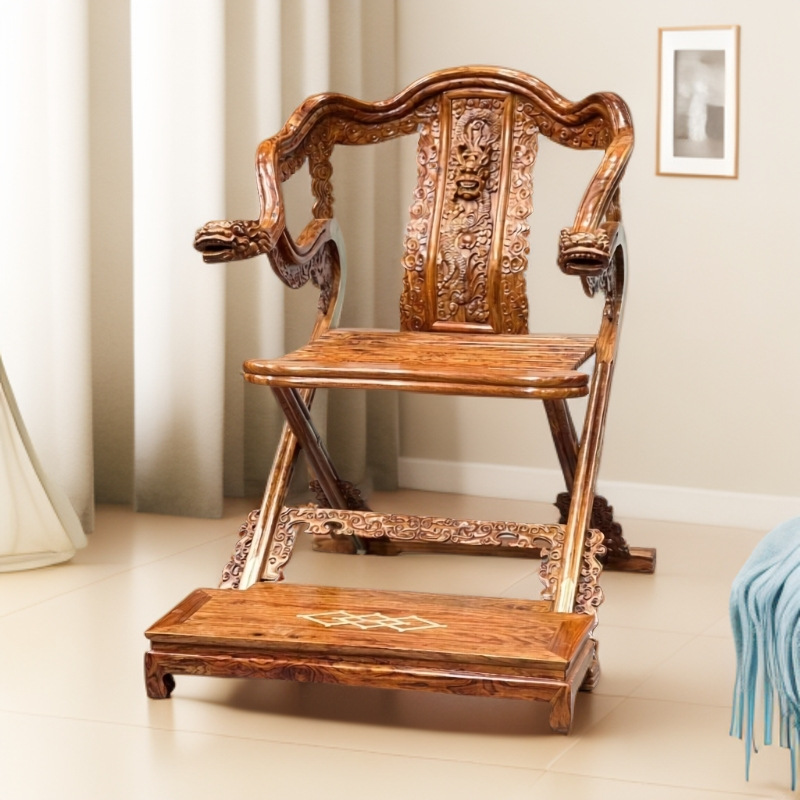 Hainan Huanghuali first-grade folding chair, Jiangxiang Huangtan dragon head folding chair, solid wood Chinese-style antique armchair furniture