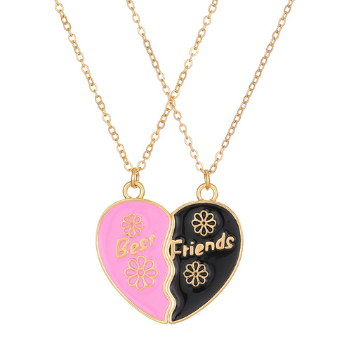 Cross-border New Friendship Necklace Set for Women, Alloy Heart Rainbow Necklace Set, European and American Style Personality Good Friend Lockchain
