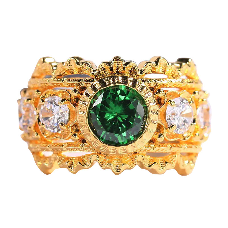 Retro Round Copper Plating Inlay Artificial Gemstones Rings 1 Piece