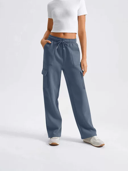 2025 Cross-Border European and American Amazon Workwear Casual Multi-Pocket High-Waisted Wide-Leg Pants Straight Loose Women's Sweatpants Comfortable