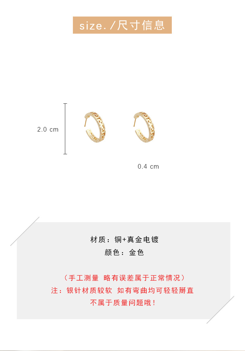 Net Celebrity Fashion Simple Geometric Copper Earrings Personality Trend Temperament Wild Earrings Cold Wind Design Niche Ear Jewelry display picture 2