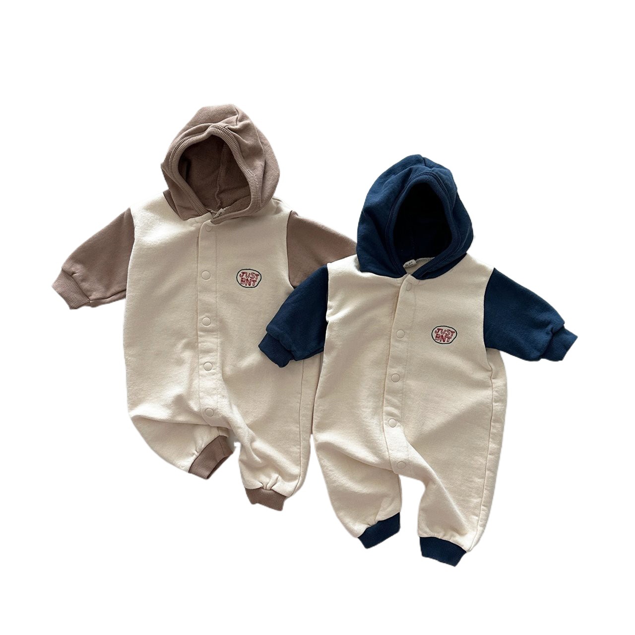 INS estilo coreano otoño hombres y mujeres bebé de algodón con capucha color a juego suéter de una pieza abrigo mameluco casual escalada larga