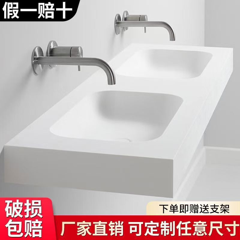 Corian Skin-Touch Integrated Basin with Right-Angle Undermount Design for Hotel and Apartment Use, Simple Bathroom Wall-Mounted Washbasin, Custom-Made Corian Skin-Touch Integrated Basin with Right-Angle Undermount Design for Hotel and Apartment Use, Simple Bathroom Wall-Mounted Washbasin, Custom-Made