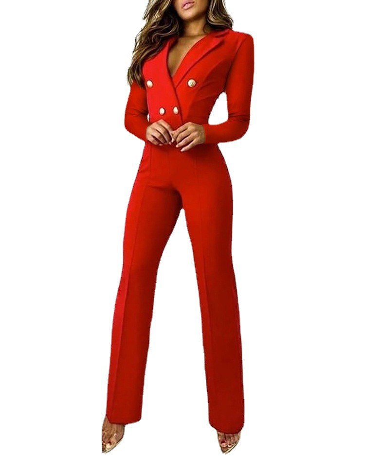 Lapel Long-Sleeved Suit Jumpsuit NSCZ103991