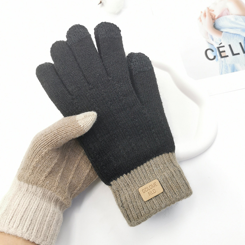 Otoño e Invierno de felpa de punto guantes de pantalla táctil de las mujeres calientes de los hombres al aire libre de montar anti-Congelación de lana forrada gruesa de Corea lindo