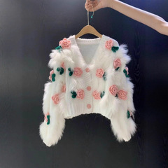 2025 秋冬新スタイル多用途で優しく着やすいソフトワックスセーター刺繍立体ローズニットカーディガントップ女性用