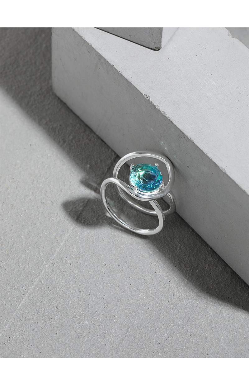 Elegant Geometric Sterling Silver Plating Gem Open Ring