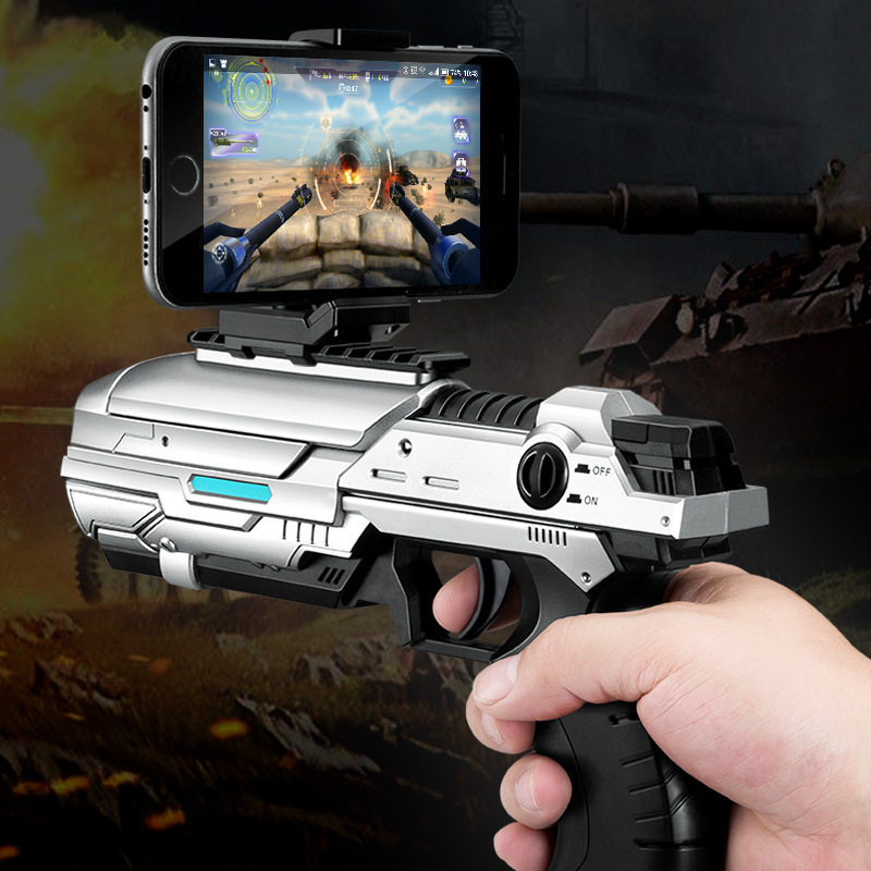 Disparos de alta definición AR juegos pistolas teléfonos inteligentes Bluetooth 4D sensación de tiro regalos de cumpleaños juguetes al por mayor