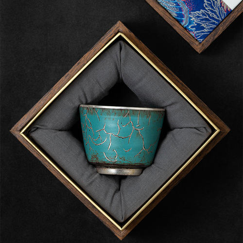 High-end tea cup with evergreen glaze, handmade retro tea cup for host, drinking ceramic single cup dragon egg cup, gift box set