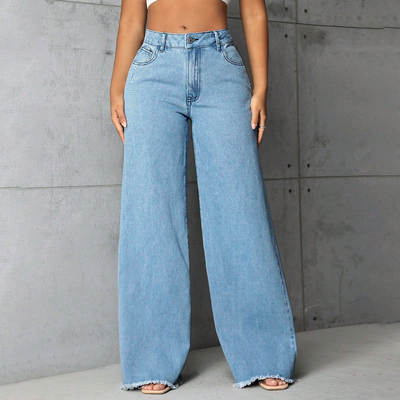 in stock -65339# Amazon Cross-border Women's New Low Waist Straight Leg Jeans Pants