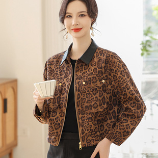 Mother's Spring Clothing Leopard Print Short Coat Middle-aged and Elderly Women's Spring and Autumn New Fashion Western Style Top Jacket Small Shirt