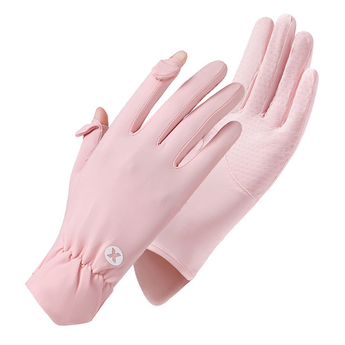 2024 New Ice Silk Sunscreen Gloves for Women Summer Sports and Fitness Anti-UV Ice Feel Flip Cycling Anti-Slip Gloves