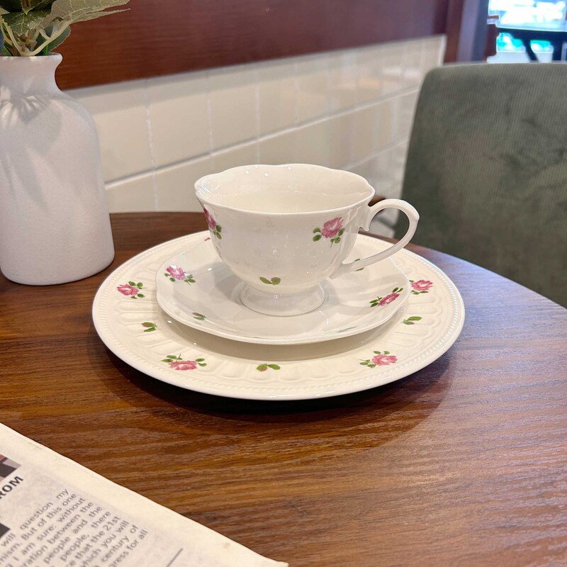 法式复古蓝色碎花陶瓷咖啡杯碟拿铁拉花杯下午茶杯子ins小众礼物|undefined
