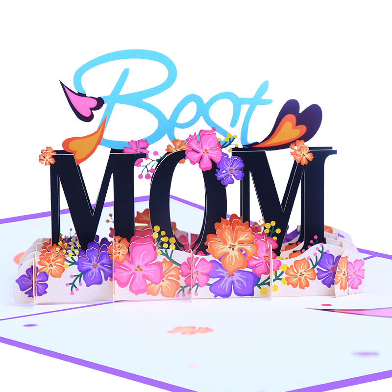 彩印母親節立體賀卡Best MOM創意個性3D花朵祝福卡片生日送媽媽