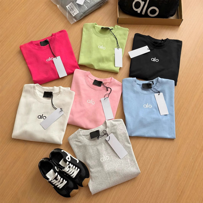 Alo Spring and Summer New Letter Printed Short-Sleeved T-Shirt Women's Loose Design Niche Fashion Casual Top