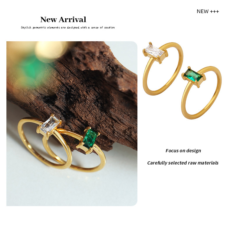 Einfaches und kompaktes schlichtes Ringarmband im koreanischen Stil mit eingelegten Blöcken, weiß-grüner Zirkonring, Nischendesign, lichtechtes Armband_voghion.com