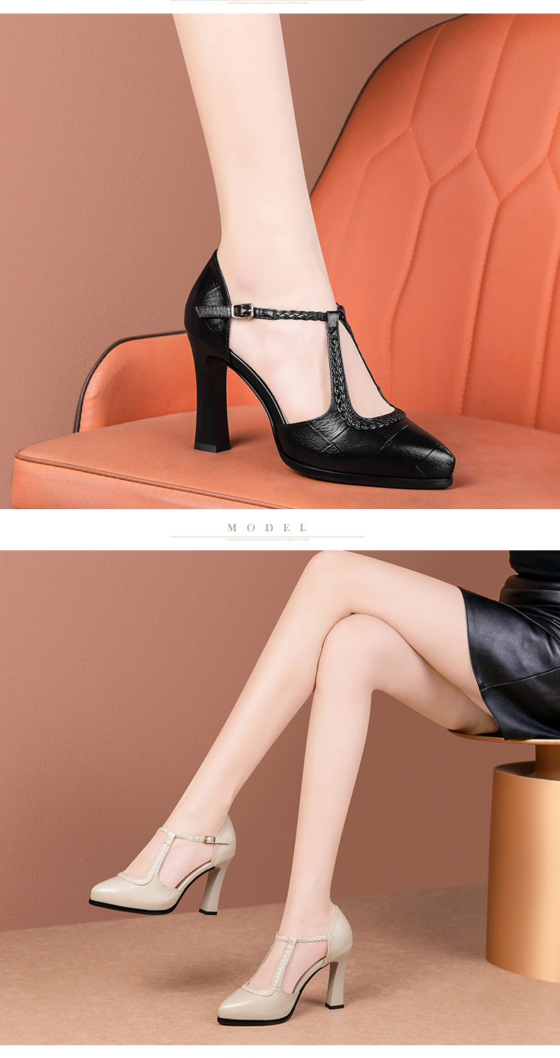 Sandal cao gót nữ mũi nhọn hở mũi gót 9,5 cm họa tiết vân đá vintage — đen chi tiết 4