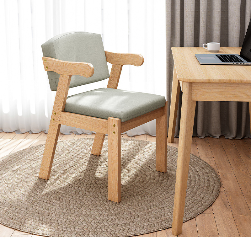 Silla de madera maciza hogar respaldo escritorio y silla de aprendizaje restaurante nórdico taburete Silla de ordenador minimalista moderna con reposabrazos Silla de comedor
