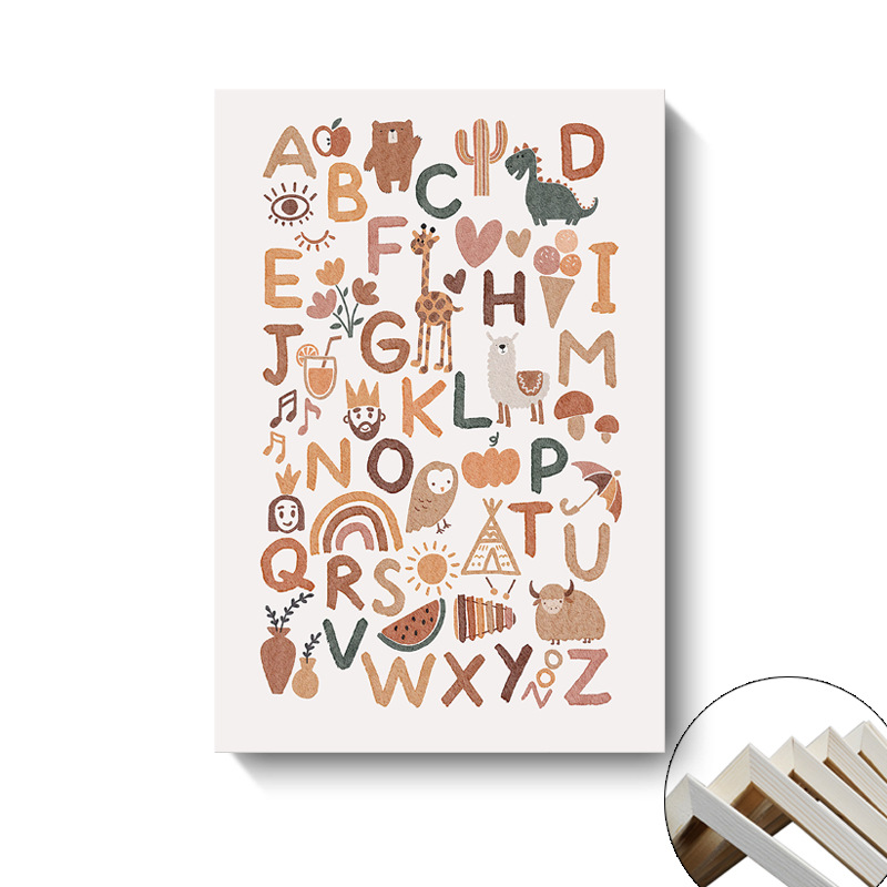 Pintura decorativa nórdica dibujos animados interesantes alfabeto numérico puerta arcoíris dinosaurio dormitorio infantil cuelga pintura marco interior pintura image 17