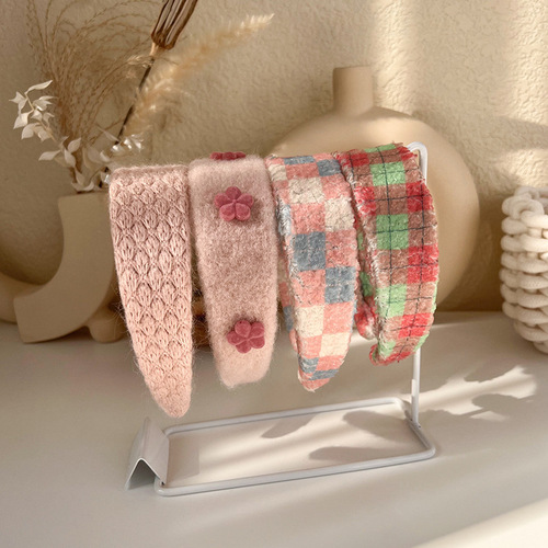 2024 gentle pink headband spring and summer sweet girl high skull plush sponge wide-brimmed headband pressing hair headband