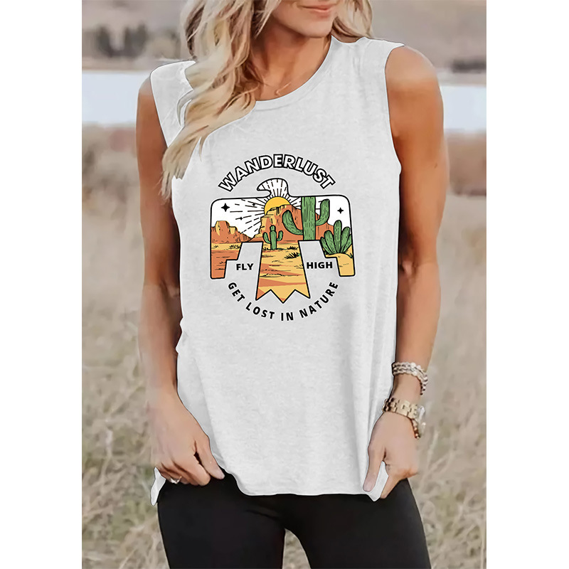 European and American summer women's Western style printed sleeveless T-shirt women