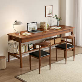 双人纯实木书桌电脑桌台式家用学习桌带抽屉长条桌办公桌子工作台